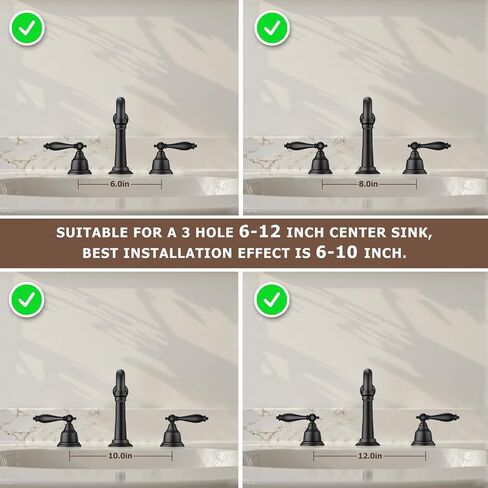 8 Inch Widespread Bathroom Sink Faucet Matte Black, 3 Hole 2 Cross Handles Classic Vintage Antique Faucet with Metal Pop Up Drain and Supply Hoses for Vanity, RV, Farmhouse in Saudi Arabia