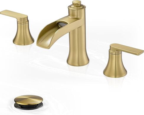 Waterfall Bathroom Faucets 3 Hole, 8 Inch Brass Oil Rubbed Bronze Bathroom Faucet, 2 Handles Bathroom Sink Faucet, Widespread Faucet for Bathroom Sink with Pop-up Drain & Hose in Saudi Arabia