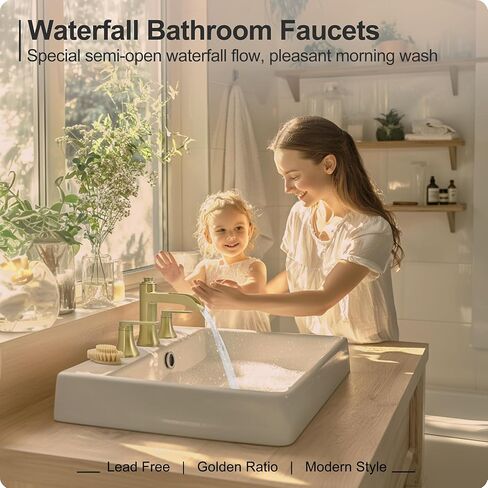 Waterfall Bathroom Faucets 3 Hole, 8 Inch Brass Oil Rubbed Bronze Bathroom Faucet, 2 Handles Bathroom Sink Faucet, Widespread Faucet for Bathroom Sink with Pop-up Drain & Hose in Saudi Arabia