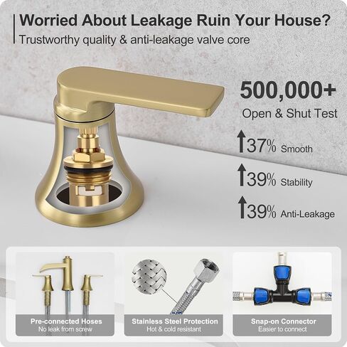 Waterfall Bathroom Faucets 3 Hole, 8 Inch Brass Oil Rubbed Bronze Bathroom Faucet, 2 Handles Bathroom Sink Faucet, Widespread Faucet for Bathroom Sink with Pop-up Drain & Hose in Saudi Arabia