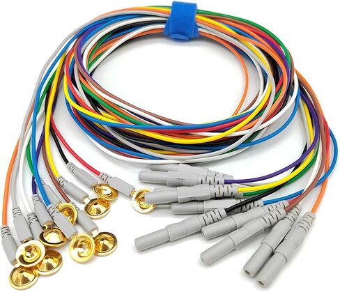 EEG Gold Cup Electrodes with DIN 1.5mm Plug,59 Inch Cables Multicolor,Pack of 10 in Saudi Arabia