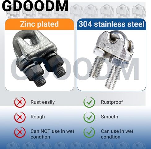 60 PCS 1/4 "مشبك الكابل ، حبل السلك مشبك الفولاذ المقاوم للصدأ M6 حبل سلك مقطع U Bolt Saddle in Saudi Arabia