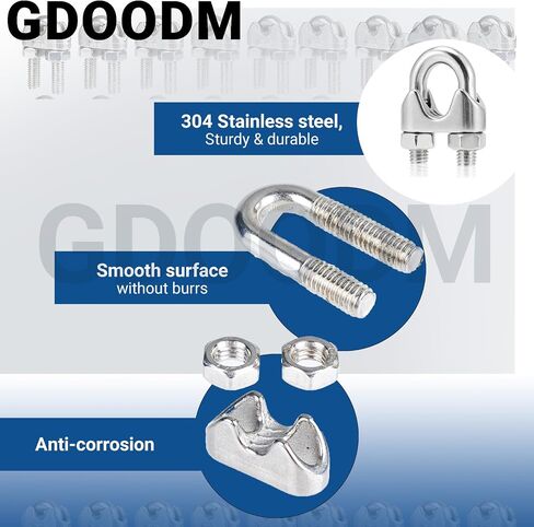 60 PCS 1/4 "مشبك الكابل ، حبل السلك مشبك الفولاذ المقاوم للصدأ M6 حبل سلك مقطع U Bolt Saddle in Saudi Arabia