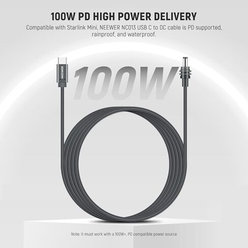 Neewer 100W PD USB C إلى DC Power Cable متوافق مع Starlink Mini ، 10ft/3M 16AWG 20V نوع الإدخال C إلى DC شحن كابل 100 واط+ PD PRDCHERCHORRAINPROOP مقاومة للماء ، NC013 in Kuwait
