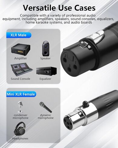 cerrxian mini xlr أنثى إلى xlr كابل ملفوف 3 دبوس إلى 4 دبوس كابل ميكروفون صوتي mini 1.64 قدم / 0.5m in Kuwait