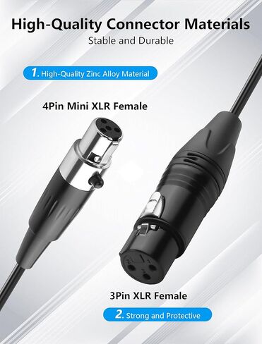 cerrxian mini xlr أنثى إلى xlr كابل ملفوف 3 دبوس إلى 4 دبوس كابل ميكروفون صوتي mini 1.64 قدم / 0.5m in Kuwait