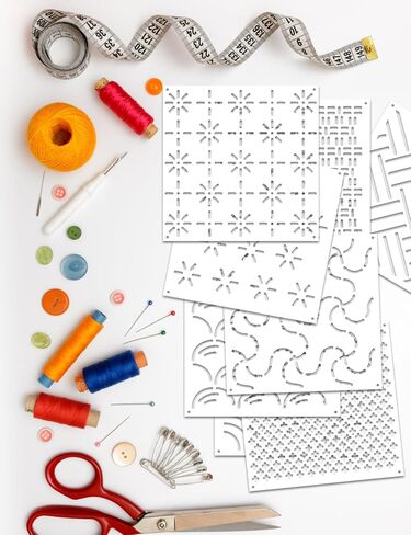 Gezan 20 PCS Sashiko Stencils 8.3 × 5.9 بوصة من قالب ساشيكو بلاستيك نمط مثبتات التطريز الهندسي قال قالب خط خط الخياطة اليدوية خياطة خياطة يدوية in Kuwait