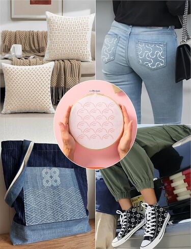 Gezan 20 PCS Sashiko Stencils 8.3 × 5.9 بوصة من قالب ساشيكو بلاستيك نمط مثبتات التطريز الهندسي قال قالب خط خط الخياطة اليدوية خياطة خياطة يدوية in Kuwait