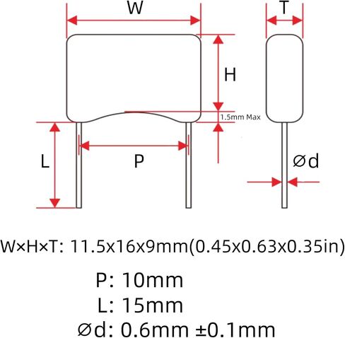 20-Pack 630V 104J Premium Quality Metallized Polypropylene Film Capacitors, P10 CBB21/CBB22 100000pF 100nF 0.1uF MPP Caps with Superior Performance in Saudi Arabia