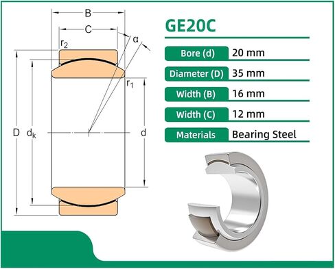 1pcs GE20C 20x35x16x12 Radial Spherical Plain Bearing in Saudi Arabia