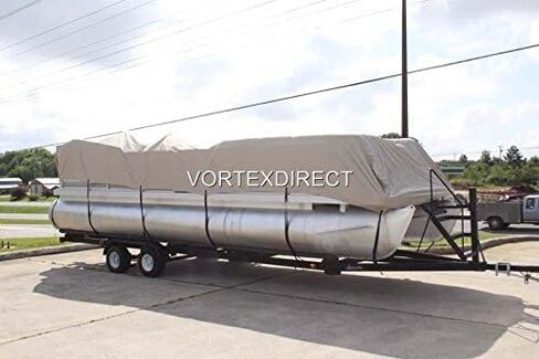 Vortex Direct Beige/Tan 22' Ultra Pontoon Boat Cover, Has Elastic and Straps, Fits 20'1" to 21' to 22' Long Deck Area, Up to 102" Beam in Saudi Arabia