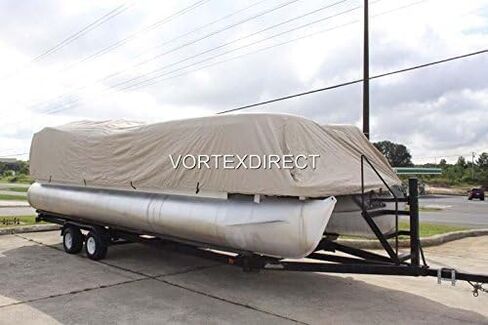 Vortex Direct Beige/Tan 22' Ultra Pontoon Boat Cover, Has Elastic and Straps, Fits 20'1" to 21' to 22' Long Deck Area, Up to 102" Beam in Saudi Arabia