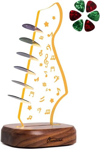 Light Up Guitar Pick Holder with 6 Guitar Picks, Real Hardwood & Acrylic Guitar Headstock Shaped Pick Holder Case for Picks Storage & Display, Guitar Music Accessories Gifts for Men Lover Player in Kuwait