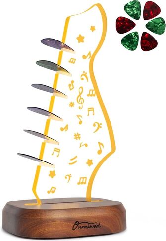 Light Up Guitar Pick Holder with 6 Guitar Picks, Real Hardwood & Acrylic Guitar Headstock Shaped Pick Holder Case for Picks Storage & Display, Guitar Music Accessories Gifts for Men Lover Player in Kuwait