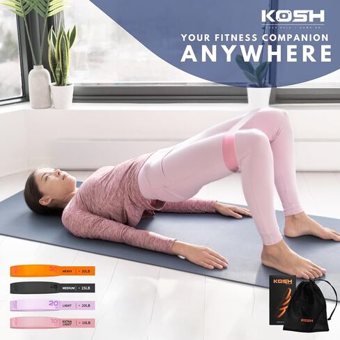 Kosh Resistance Exercise Bands – Set of 4 Natural Latex Loop Bands for Workout, Stretching, Physical Therapy – Includes Mesh Carry Bag in Saudi Arabia