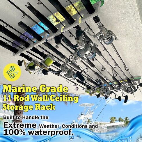 Reel Salty Offshore/Inshore Saltwater 11 Fishing Rod Holder Marine Grade Wall Ceiling Storage Rack in Kuwait