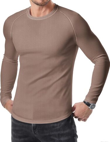 JMIERR Mens Muscle Shirts Slim Fitted Crew Neck Long Sleeve Thermal Fleece Pullover Sweater Shirt in Saudi Arabia