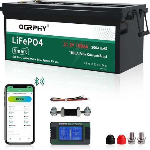48V 100AH ​​Lithium Golf Cart Battery مع شاشة LCD ، بطارية CART 5.12 كيلو فولت واو 48 فولت مع 1000A ذروة التيار ، 5000+ دورات عميقة لعربة الجولف ، الطاقة الشمسية ، RV وخارجها in Kuwait