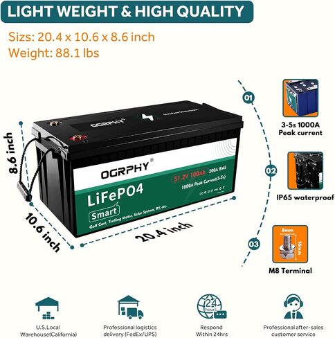 48V 100AH ​​Lithium Golf Cart Battery مع شاشة LCD ، بطارية CART 5.12 كيلو فولت واو 48 فولت مع 1000A ذروة التيار ، 5000+ دورات عميقة لعربة الجولف ، الطاقة الشمسية ، RV وخارجها in Kuwait