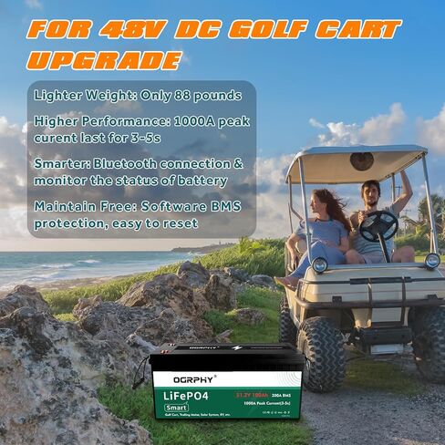 48V 100AH ​​Lithium Golf Cart Battery مع شاشة LCD ، بطارية CART 5.12 كيلو فولت واو 48 فولت مع 1000A ذروة التيار ، 5000+ دورات عميقة لعربة الجولف ، الطاقة الشمسية ، RV وخارجها in Kuwait