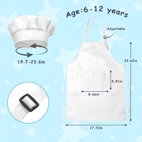 Kids Apron and Chef Hat Set, 24 Pieces Boys Girls Kids Apron with 2 Pockets Adjustable for Cooking Classroom Baking Painting, 6-13 Years, Multicolor in Kuwait
