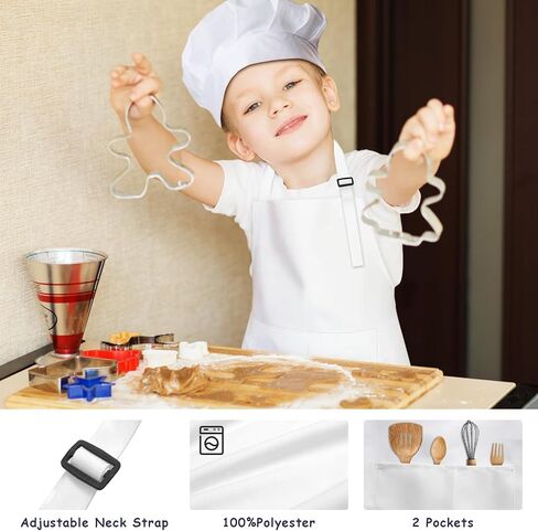 Kids Apron and Chef Hat Set, 24 Pieces Boys Girls Kids Apron with 2 Pockets Adjustable for Cooking Classroom Baking Painting, 6-13 Years, Multicolor in Kuwait