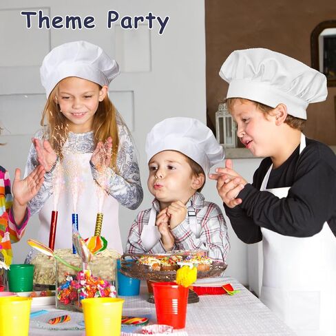 Kids Apron and Chef Hat Set, 24 Pieces Boys Girls Kids Apron with 2 Pockets Adjustable for Cooking Classroom Baking Painting, 6-13 Years, Multicolor in Kuwait