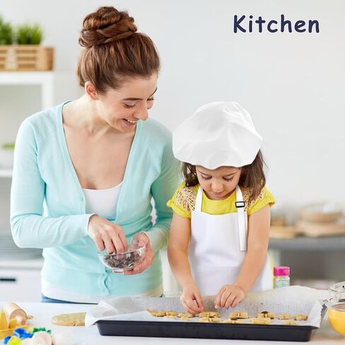 Kids Apron and Chef Hat Set, 24 Pieces Boys Girls Kids Apron with 2 Pockets Adjustable for Cooking Classroom Baking Painting, 6-13 Years, Multicolor in Kuwait
