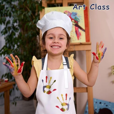 Kids Apron and Chef Hat Set, 24 Pieces Boys Girls Kids Apron with 2 Pockets Adjustable for Cooking Classroom Baking Painting, 6-13 Years, Multicolor in Kuwait