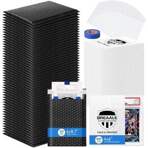 Trading Card Shipping Kit, Includes 100 4'' x 6'' Graded Card Shipping Protectors, 50 6'' x 8.7'' Envelope Bubble Mailers, 20M Painter’s Tape, 50 Cellophane Bags, PSA BGS CGC Slabs & Raw in Saudi Arabia