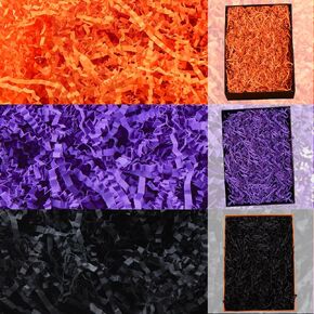 Gloreyan 3 Colors Halloween Crinkle Cut Paper Shred, Black Orange Purple Raffia Paper Sherd Filler Grass for Gift Wrapping Basket Filling Birthdays Weddings Party Supply（10.6 oz） in Kuwait