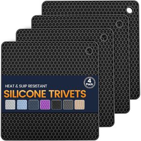 الحصير السيليكون trivet 4 حاملي الأواني المقاومة للحرارة متعددة الأغراض غير المنقولة لفرطات المطبخ ، حصيرة التجفيف ، فتاحة جرة ، حامل ملعقة ، كوستر. (رمادي داكن) in Kuwait