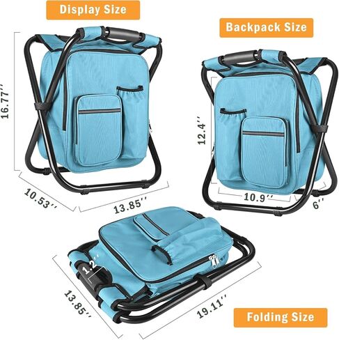 Kikerike Backpack Stool Cooler Chair Heavy Duty 300 LBS Max Load Portable Lightweight Folding Fishing Cooler for Camping Hunting Fishing - Black in Kuwait