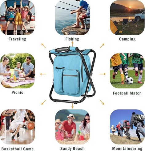 Kikerike Backpack Stool Cooler Chair Heavy Duty 300 LBS Max Load Portable Lightweight Folding Fishing Cooler for Camping Hunting Fishing - Black in Kuwait
