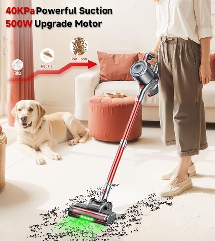 Cordless Vacuum Cleaner, 500W/40Kpa Stick Vacuum with 45Mins Runtime, Self-Standing Vacuum Cleaners for Home, Anti-Tangle, 1.5L Dust Cup, Rechargeable Vacuum for Hardwood Floor Carpet Pet Hair in Saudi Arabia