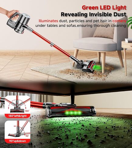 Cordless Vacuum Cleaner, 500W/40Kpa Stick Vacuum with 45Mins Runtime, Self-Standing Vacuum Cleaners for Home, Anti-Tangle, 1.5L Dust Cup, Rechargeable Vacuum for Hardwood Floor Carpet Pet Hair in Saudi Arabia