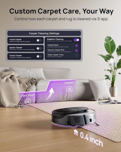 3i g10+ robot combo و MOP Combo ، 18000 PA شفط ، تنظيف خالي من اليدين لمدة 60 يومًا مع ضغط حطام هادئ ، التنقل الذكي lidar ، تمديد السيارات على طول الحواف ، مثالية للأرضيات الصلبة والسجاد in Saudi Arabia