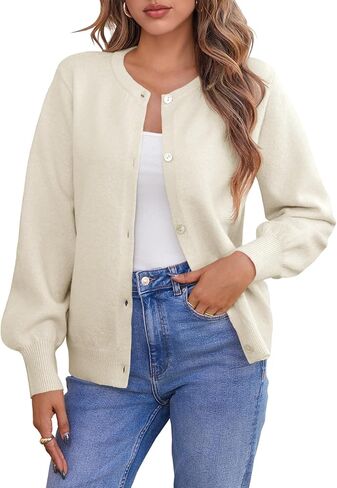 Saodimallsu Womens Button Down Cardigan Sweaters Crew Neck Long Sleeve Open Front Loose Fall Soft Knit Sweater Coats in Kuwait