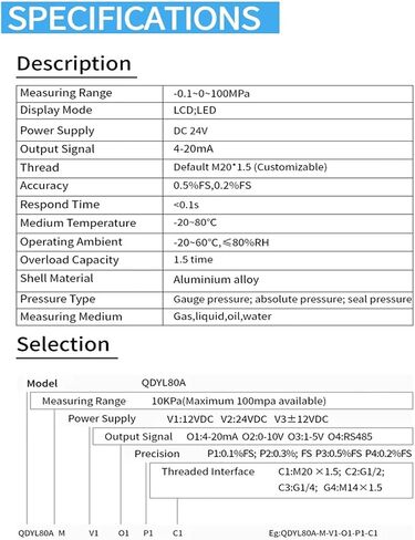 مستشعر الضغط هواء الماء لزيت LCD مرسل الضغط 0-60MPa إلى 4-20MA RS485 G1/4 محول مستشعر الضغط (شاشة RS-485 LCD ، 0-40MPA) in Saudi Arabia
