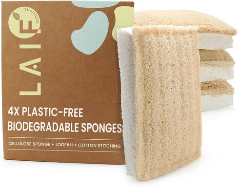 Natural Kitchen Sponges – Eco-Friendly, Compostable Dish Sponges – Loofah & Cellulose Scrubbers – Plastic-Free, Zero-Waste, Biodegradable – Durable, Non-Scratch – Pack of 4 in Saudi Arabia