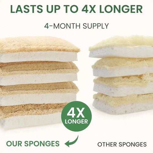 Natural Kitchen Sponges – Eco-Friendly, Compostable Dish Sponges – Loofah & Cellulose Scrubbers – Plastic-Free, Zero-Waste, Biodegradable – Durable, Non-Scratch – Pack of 4 in Saudi Arabia