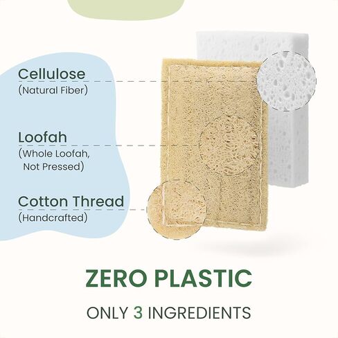 Natural Kitchen Sponges – Eco-Friendly, Compostable Dish Sponges – Loofah & Cellulose Scrubbers – Plastic-Free, Zero-Waste, Biodegradable – Durable, Non-Scratch – Pack of 4 in Saudi Arabia