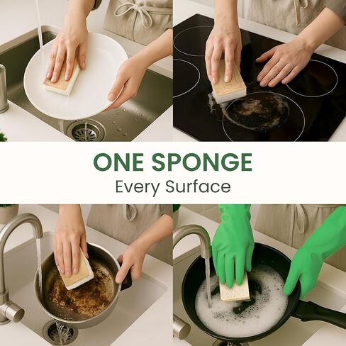 Natural Kitchen Sponges – Eco-Friendly, Compostable Dish Sponges – Loofah & Cellulose Scrubbers – Plastic-Free, Zero-Waste, Biodegradable – Durable, Non-Scratch – Pack of 4 in Saudi Arabia
