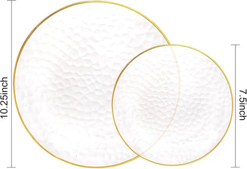 Rubtlamp 100Pcs Clear Gold Plastic Plates, Disposable Plates With Gold Rim, Heavy-duty Party Platos, Hammered Plastic Plates Include 50 Clear Dessert Platos, 50 Dinner Platos for Party in Saudi Arabia