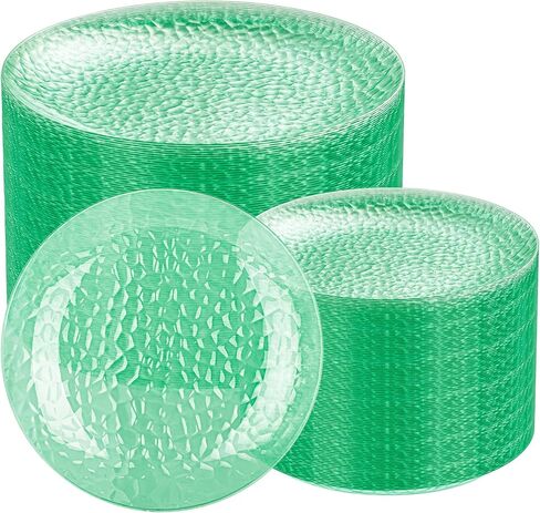 Rubtlamp 100Pcs Clear Gold Plastic Plates, Disposable Plates With Gold Rim, Heavy-duty Party Platos, Hammered Plastic Plates Include 50 Clear Dessert Platos, 50 Dinner Platos for Party in Saudi Arabia