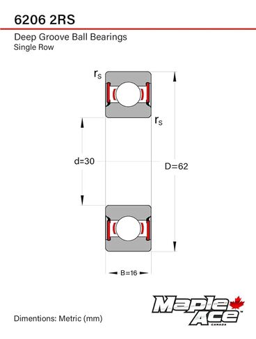 Maple Ace 6206-2RS Ball Ball 30x62x16mm 6206 2RS Rubber Supreme Supreme (PCS 4) in Saudi Arabia