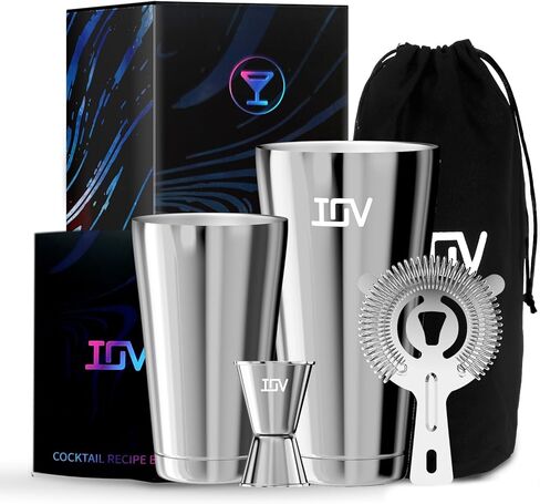 IOV Boston Cocktail Shaker Bar Set, Bartender Kit Drink Mixer Set with 18 oz & 28 oz Boston Shakers, Hawthorne Strainer, Double Jigger, Bar Tool Kit and Recipe Booklet - Rainbow in Saudi Arabia