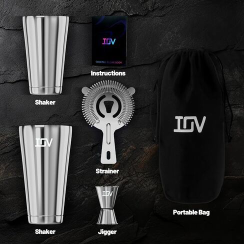 IOV Boston Cocktail Shaker Bar Set, Bartender Kit Drink Mixer Set with 18 oz & 28 oz Boston Shakers, Hawthorne Strainer, Double Jigger, Bar Tool Kit and Recipe Booklet - Rainbow in Saudi Arabia