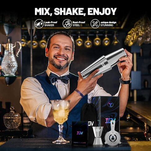 IOV Boston Cocktail Shaker Bar Set, Bartender Kit Drink Mixer Set with 18 oz & 28 oz Boston Shakers, Hawthorne Strainer, Double Jigger, Bar Tool Kit and Recipe Booklet - Rainbow in Saudi Arabia