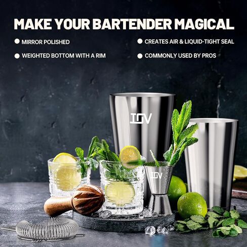 IOV Boston Cocktail Shaker Bar Set, Bartender Kit Drink Mixer Set with 18 oz & 28 oz Boston Shakers, Hawthorne Strainer, Double Jigger, Bar Tool Kit and Recipe Booklet - Rainbow in Saudi Arabia